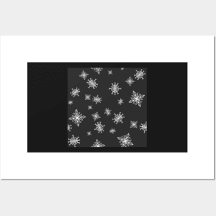Black and White Snowflake pattern Posters and Art